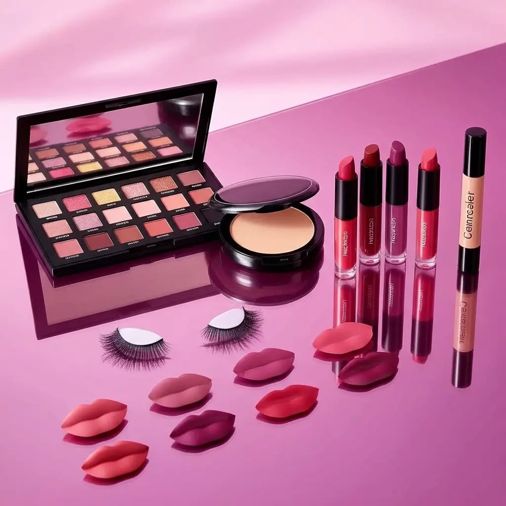 Ringas Rosegold Eyeshadow, Concealer,Compact,Eyelashes 2pc, 4 In 1 Lipstick