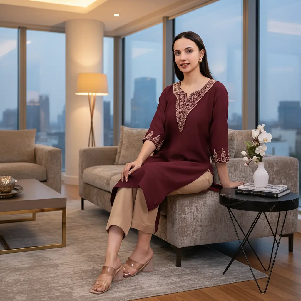 cotton embroidery kurta pant set for woman (S)