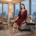 cotton embroidery kurta pant set for woman