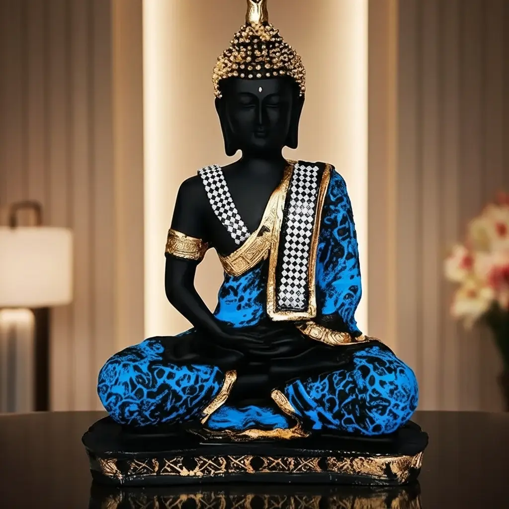 Idols And Figurines Meditating Buddha Satute For Home Decore (BLUE)