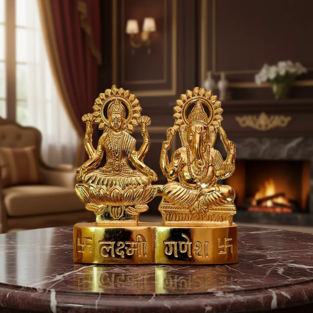 Lakshmi Gansha Metal Statue For Pooja & Figuriens