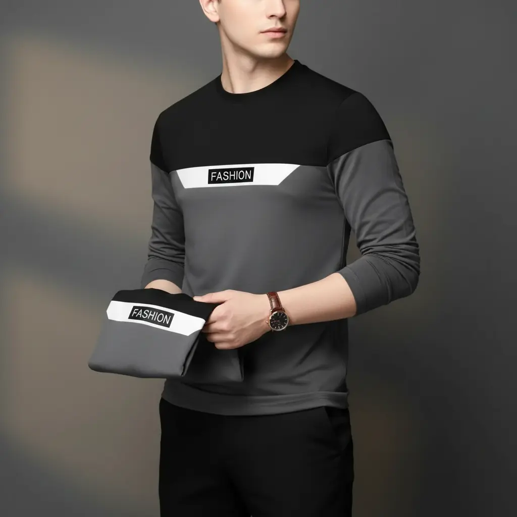 Mens Round Neck Cotton Blend T Shirt