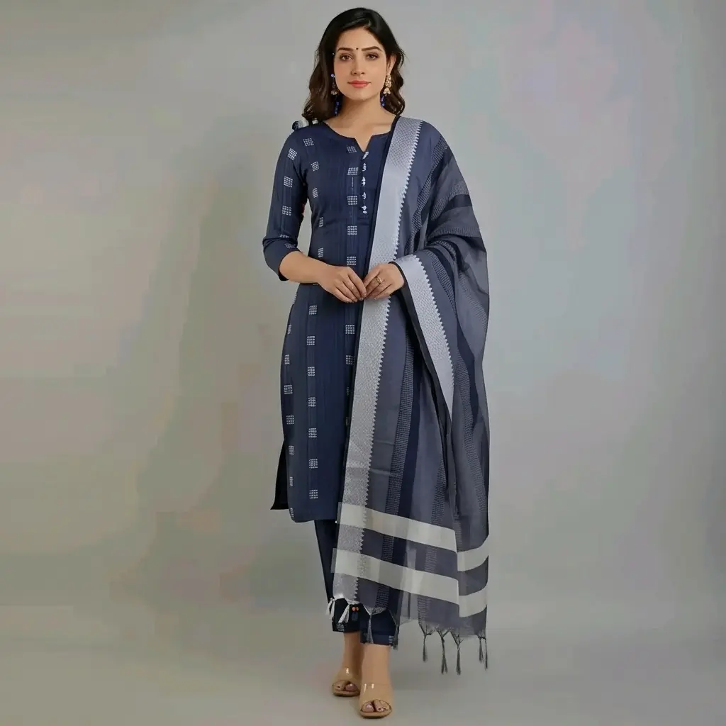 Naira Self Biue Khadi Cotton Design (S)